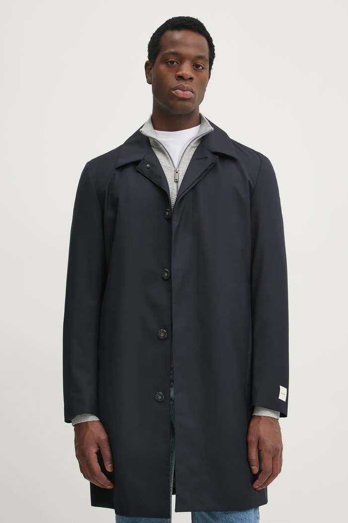 Vlněný kabát Calvin Klein nezateplené námořnická modř K10K113956