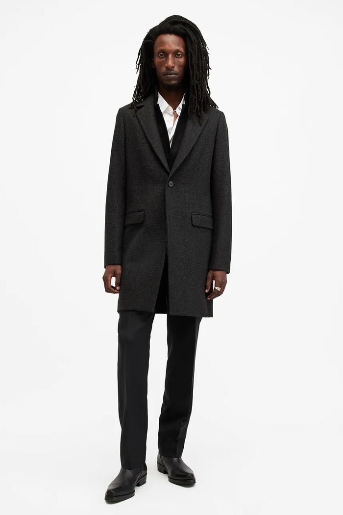 AllSaints kabát gyapjú keverékből WIXX enyhén szigetelt fekete M064OB