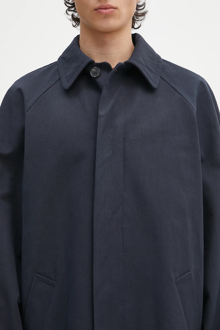 A.P.C. płaszcz z domieszką lnu Mac Edouard granatowy COGXT.M01549