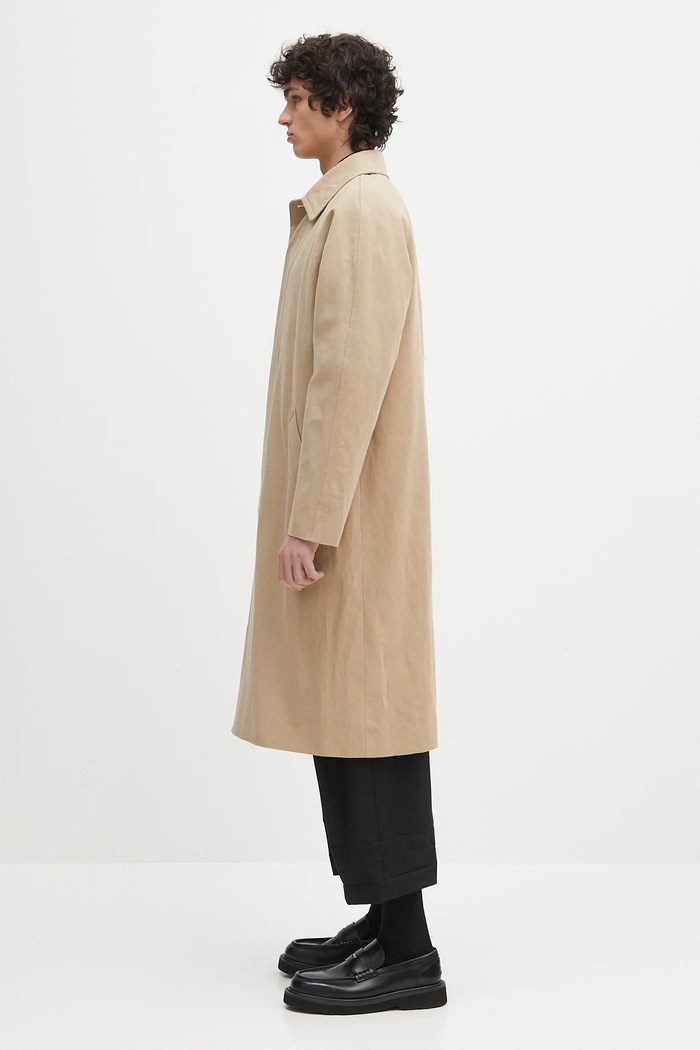A.P.C. płaszcz z domieszką lnu Mac Edouard COGXT.M01549 beżowy SS25