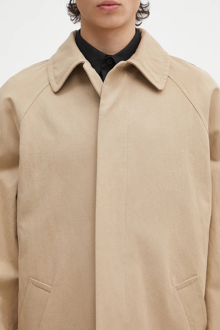 A.P.C. płaszcz z domieszką lnu Mac Edouard beżowy COGXT.M01549