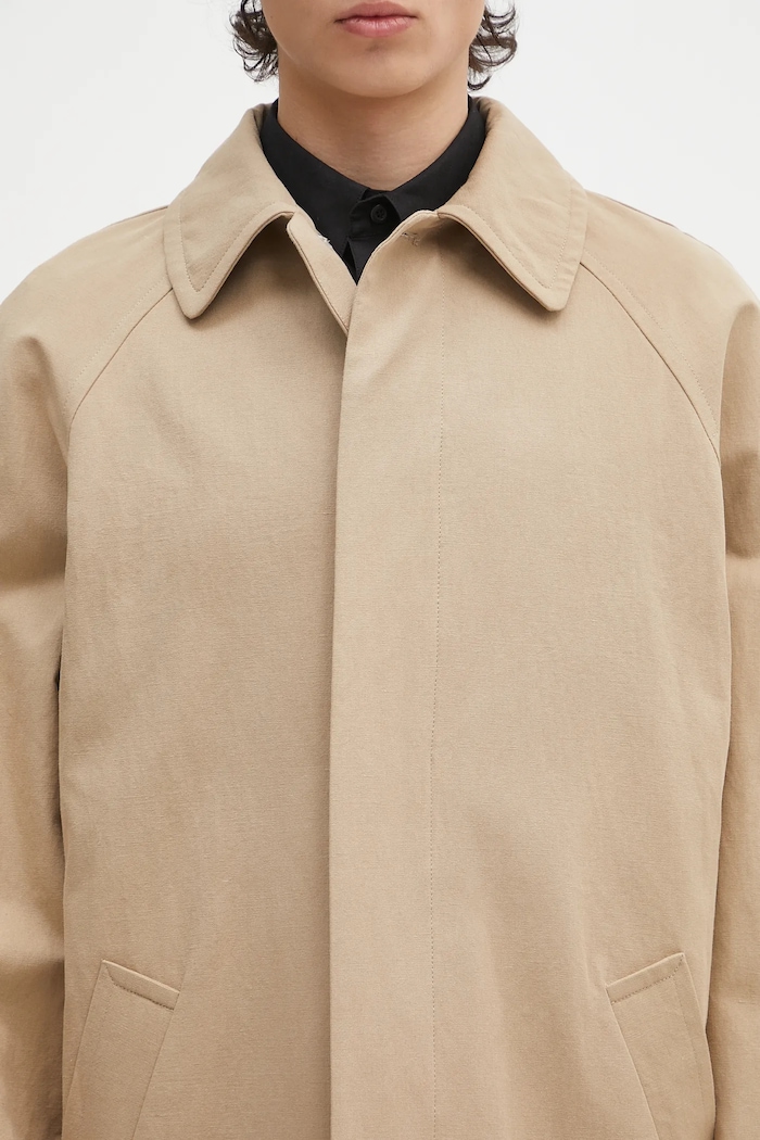 A.P.C. płaszcz z domieszką lnu Mac Edouard beżowy COGXT.M01549