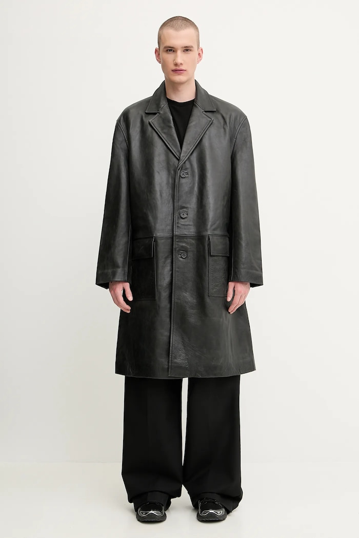 Кожаный плащ 1017 ALYX 9SM Vintage leather без капюшона чёрный AAMOU0547LE01