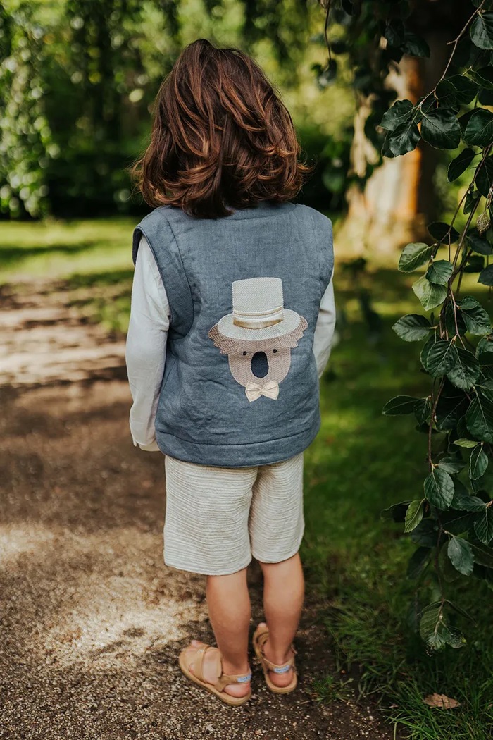 Dječji laneni prsluk Donsje Larsel Linen Gilet Groom bez tople podstave plava 4096401.98.128