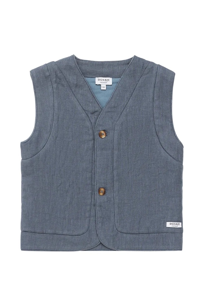 Dječji laneni prsluk Donsje Larsel Linen Gilet Groom 4096401.98.128 plava SS25