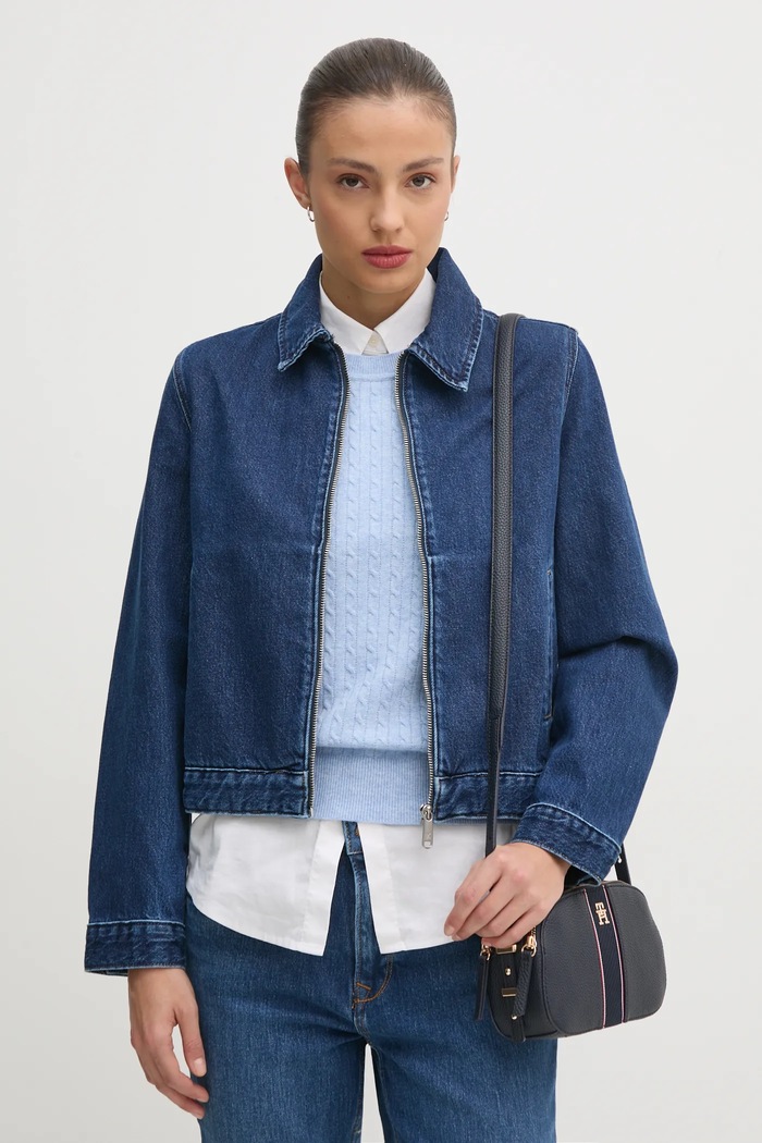 Τζιν μπουφάν Calvin Klein Jeans χωρίς κουκούλα σκούρο μπλε J20J224545