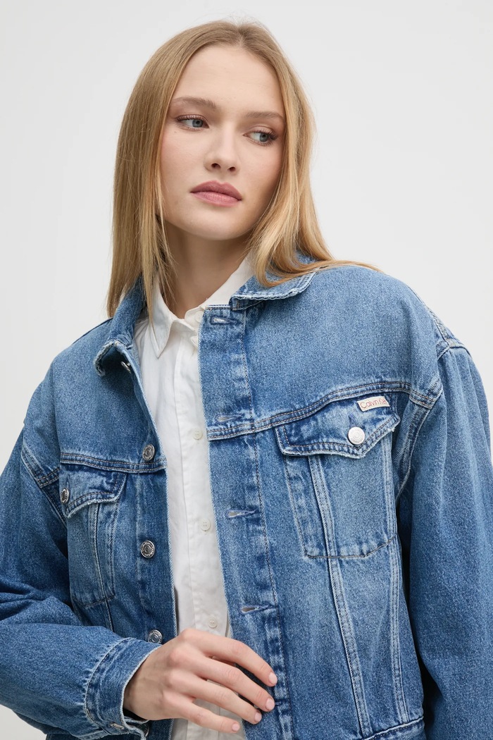Džínová bunda Calvin Klein Jeans bez kapuce modrá J20J224546