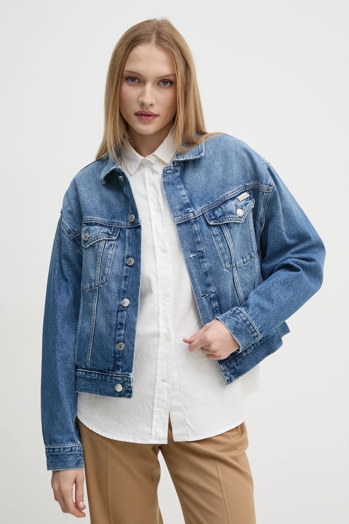 Džínová bunda Calvin Klein Jeans modrá J20J224546