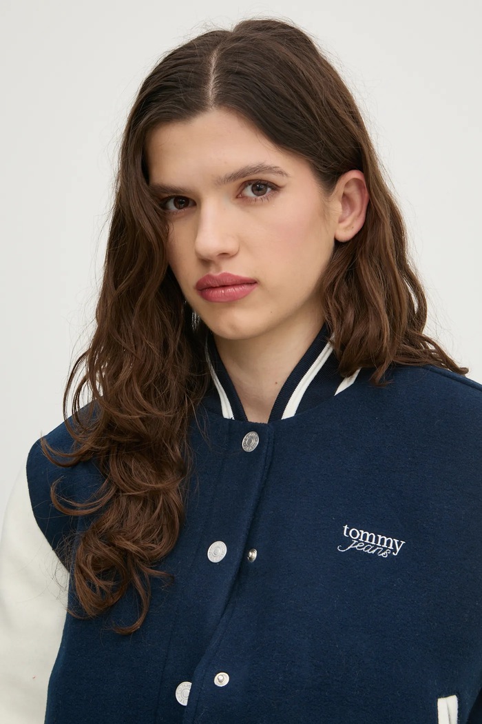 Oblečenie Bunda bomber s prímesou vlny Tommy Jeans DW0DW19320 tmavomodrá