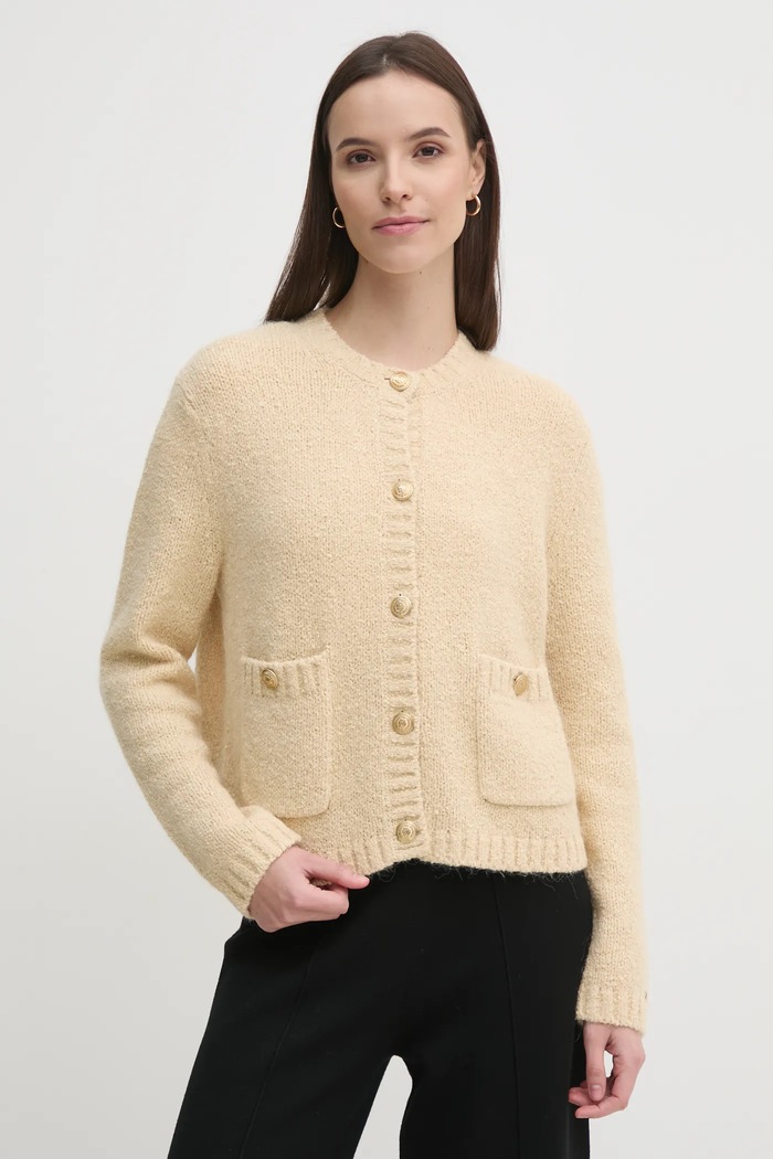 Kardigán s prímesou vlny Tommy Hilfiger s prímesou vlny béžová WW0WW44473