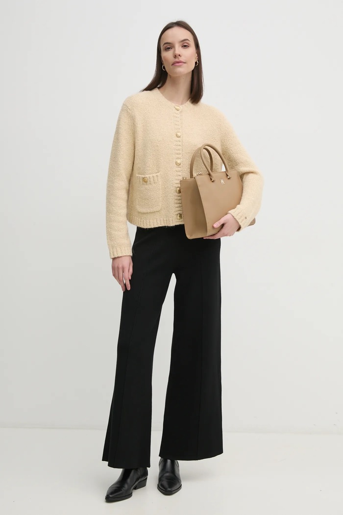 Kardigán s prímesou vlny Tommy Hilfiger WW0WW44473 béžová SS25