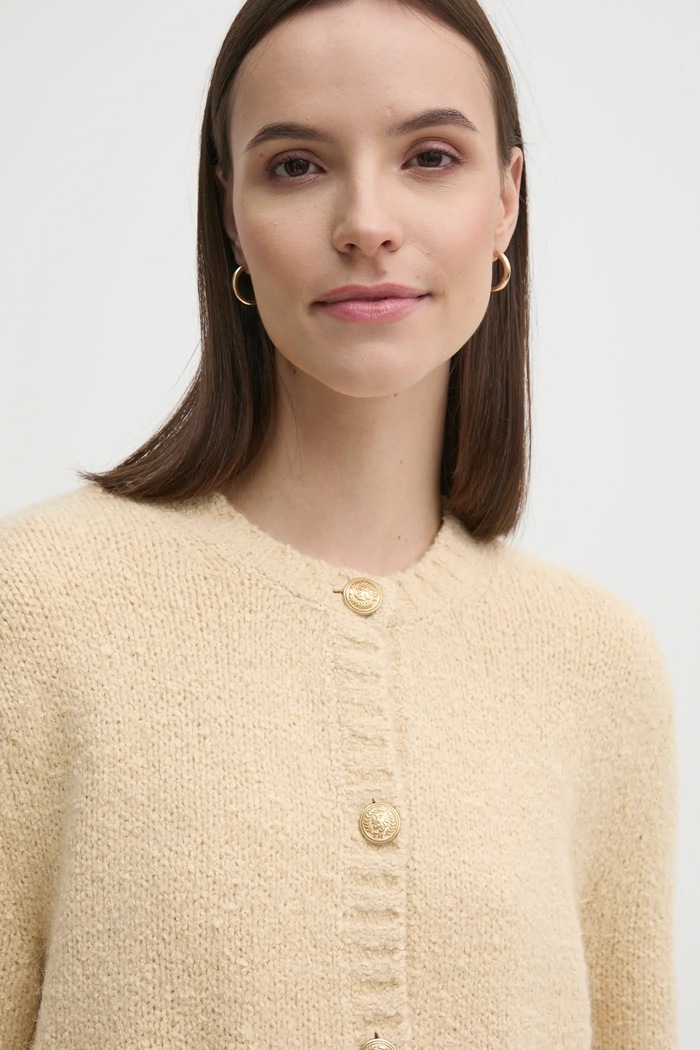 Kardigán s prímesou vlny Tommy Hilfiger béžová WW0WW44473