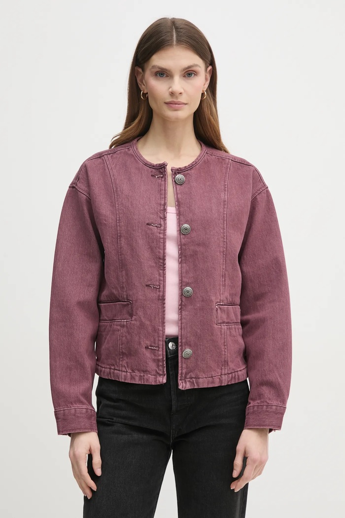 Pepe Jeans kurtka jeansowa DAENA BERRY bez kaptura różowy PL402525