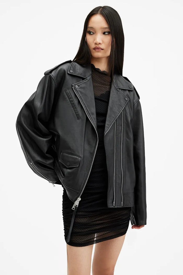 AllSaints Kožená bunda AllSaints DAYLEN černá W006LB