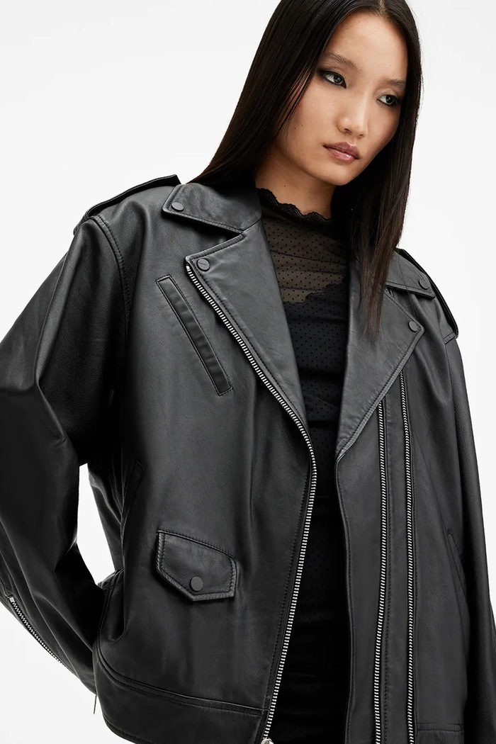 AllSaints Kožená bunda AllSaints DAYLEN W006LB černá SS25