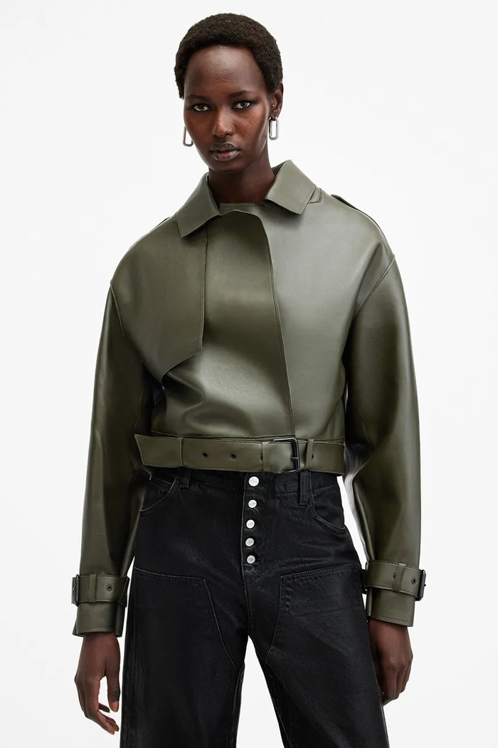 AllSaints bőrdzseki OPHELIA W045LB zöld