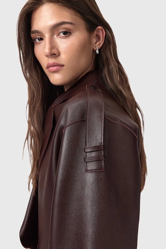Ρούχα Δερμάτινο μπουφάν AllSaints OPHELIA W045LB μπορντό