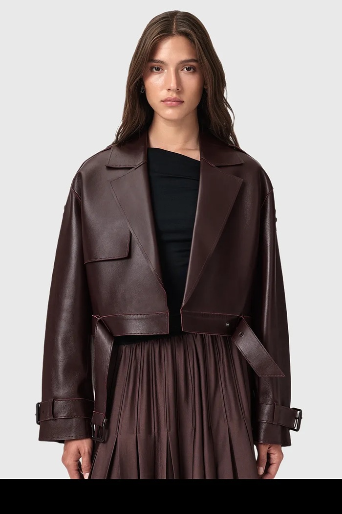 Δερμάτινο μπουφάν AllSaints OPHELIA W045LB μπορντό