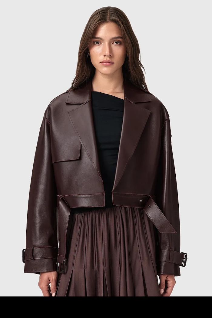 Δερμάτινο μπουφάν AllSaints OPHELIA W045LB μπορντό