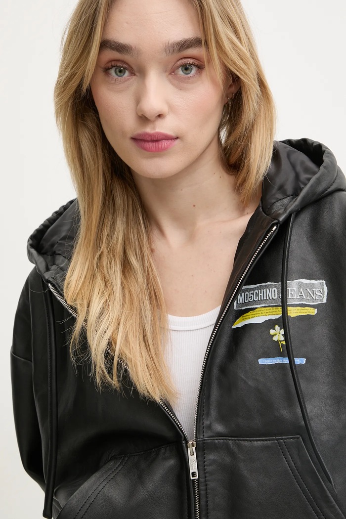 Kožená bunda Moschino Jeans černá 3707.3216
