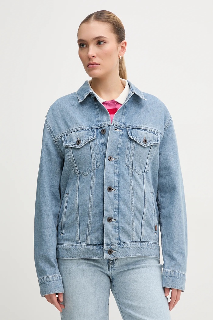 Rifľová bunda Pepe Jeans BOYFRIEND JACKET bez kapucne modrá PL402390IA4
