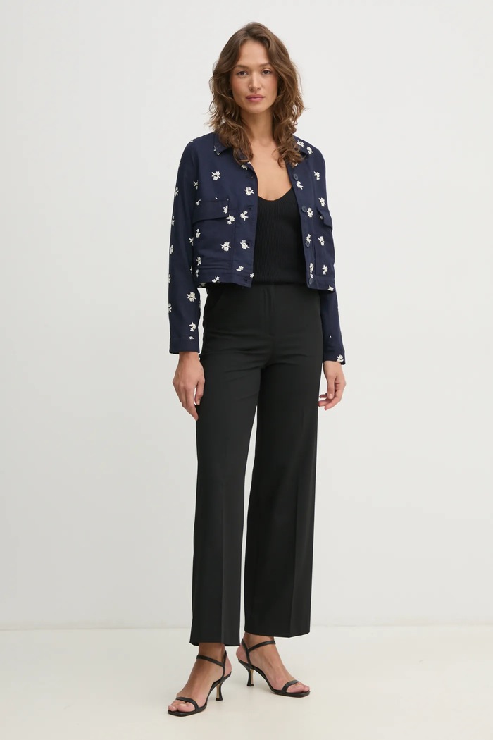 Pepe Jeans kurtka z domieszką lnu GEORGINA PL402529 granatowy SS25