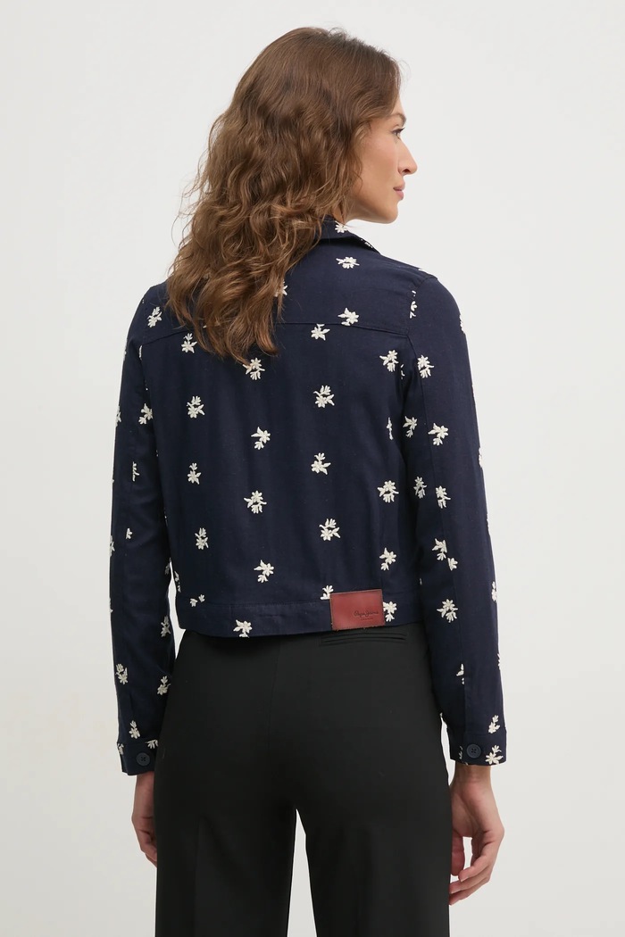 Odzież Pepe Jeans kurtka z domieszką lnu GEORGINA PL402529 granatowy