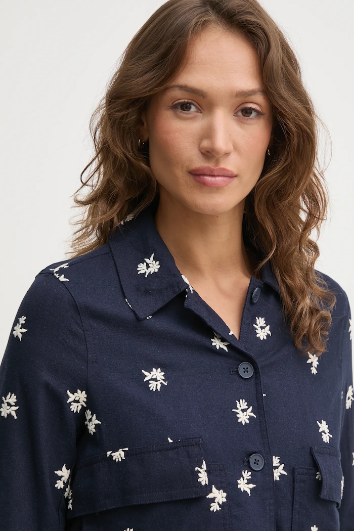 Pepe Jeans kurtka z domieszką lnu GEORGINA granatowy PL402529