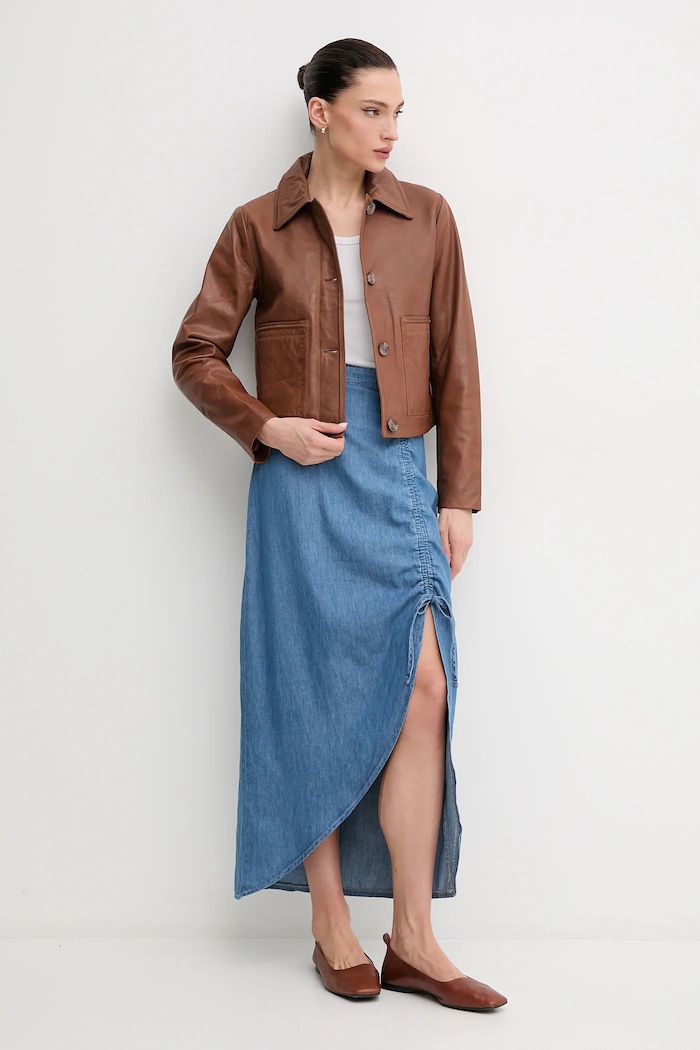 Pepe Jeans kurtka skórzana HILLARY PL402542 brązowy SS25