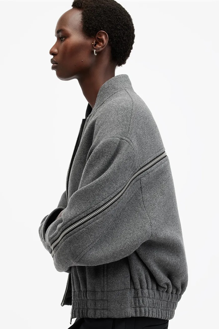 Îmbrăcăminte AllSaints jachetă bomber din amestec de lână HACKNEY W012OB gri