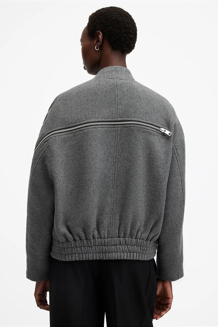 AllSaints jachetă bomber din amestec de lână HACKNEY W012OB gri