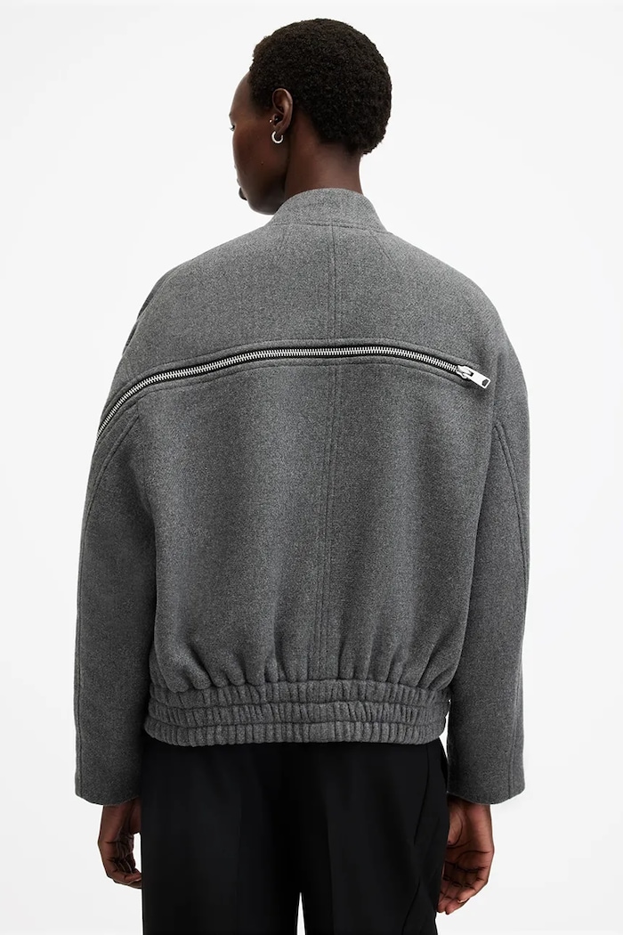 AllSaints jachetă bomber din amestec de lână HACKNEY W012OB gri