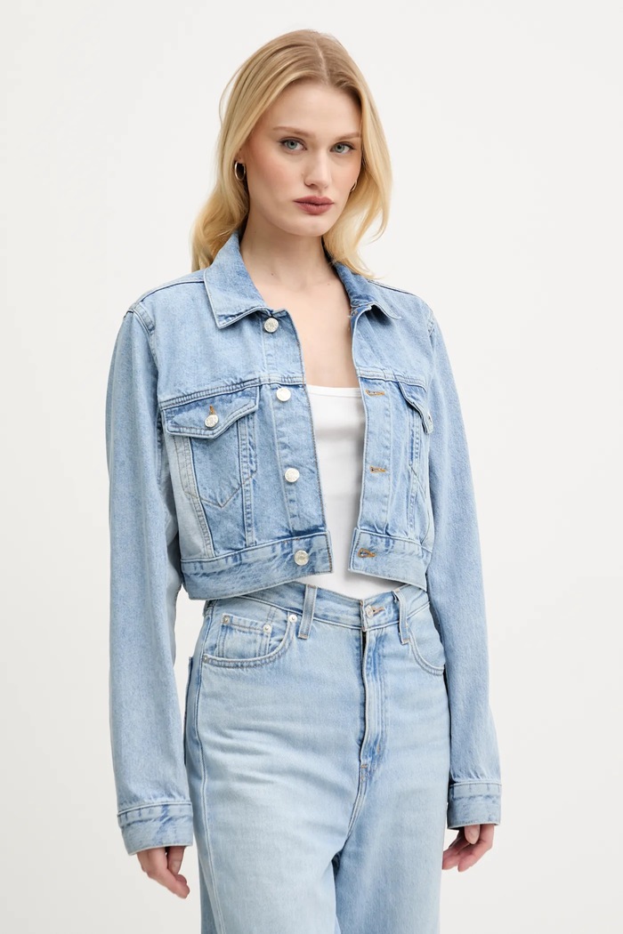 Rifľová bunda Moschino Jeans bez kapucne modrá 0503.3719
