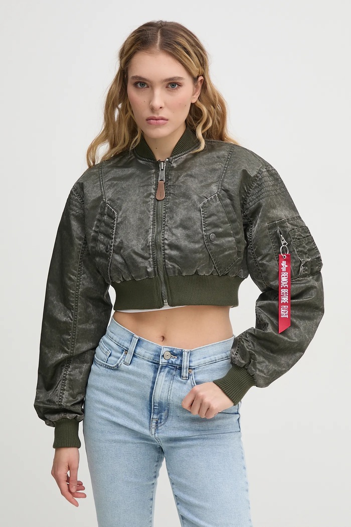 Alpha Industries geaca bomber MA-1 Vintage Cropped Wmn cu captuseala verde 156002