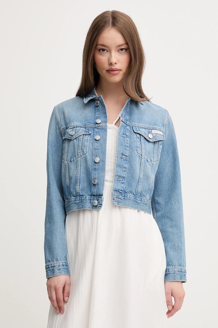 Calvin Klein Jeans kurtka jeansowa bez kaptura niebieski J20J225184