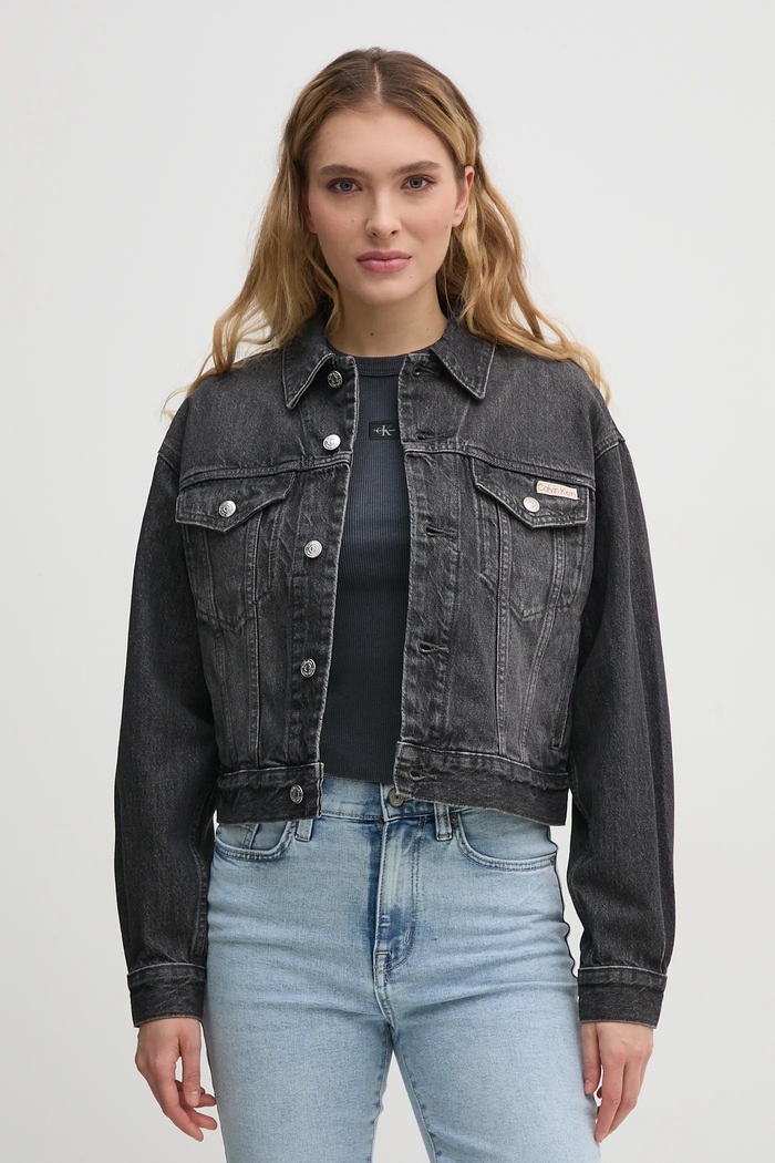 Bunda Calvin Klein Jeans bez kapucne sivá LV047B741G