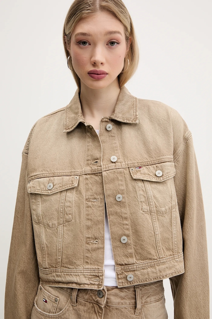 Rifľová bunda Tommy Jeans béžová DW0DW20118