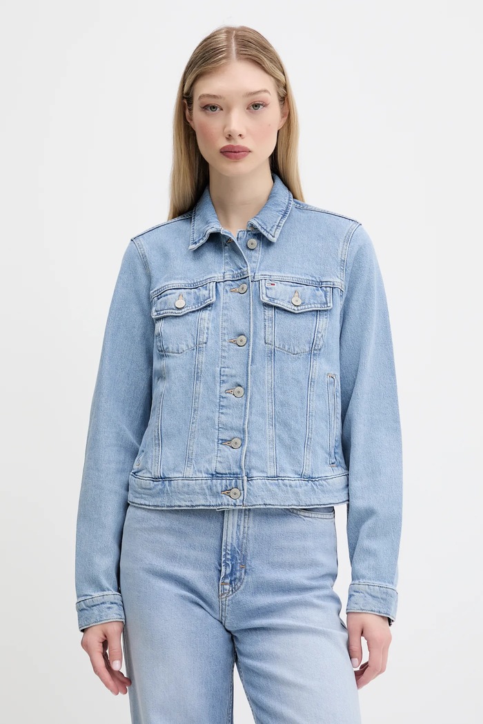 Rifľová bunda Tommy Jeans bez kapucne modrá DW0DW20123
