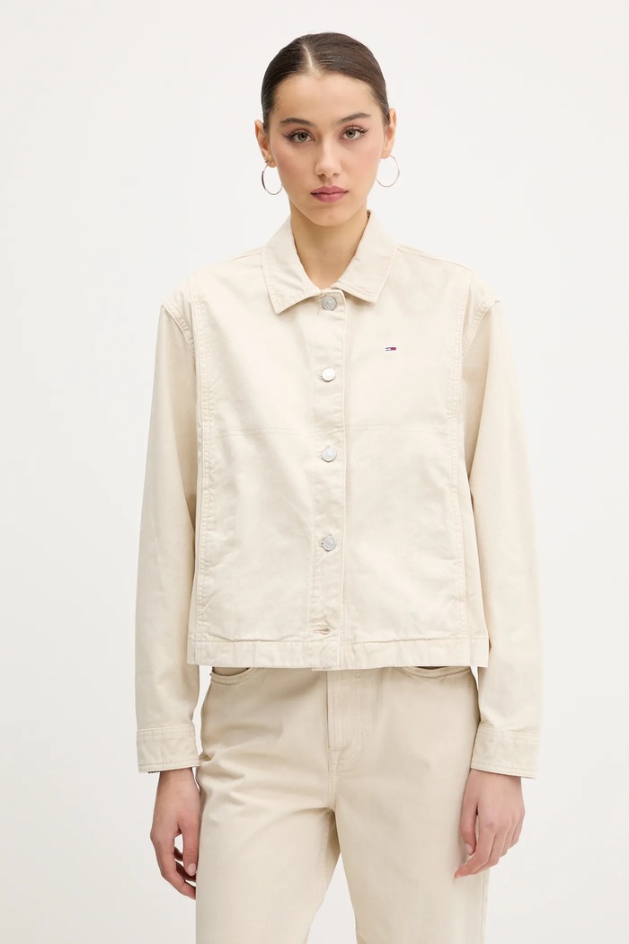 Tommy Jeans pamut kabát nem bélelt bézs DW0DW20230