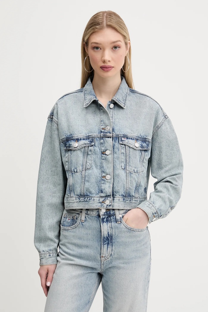 Rifľová bunda Tommy Jeans bez kapucne modrá DW0DW21289
