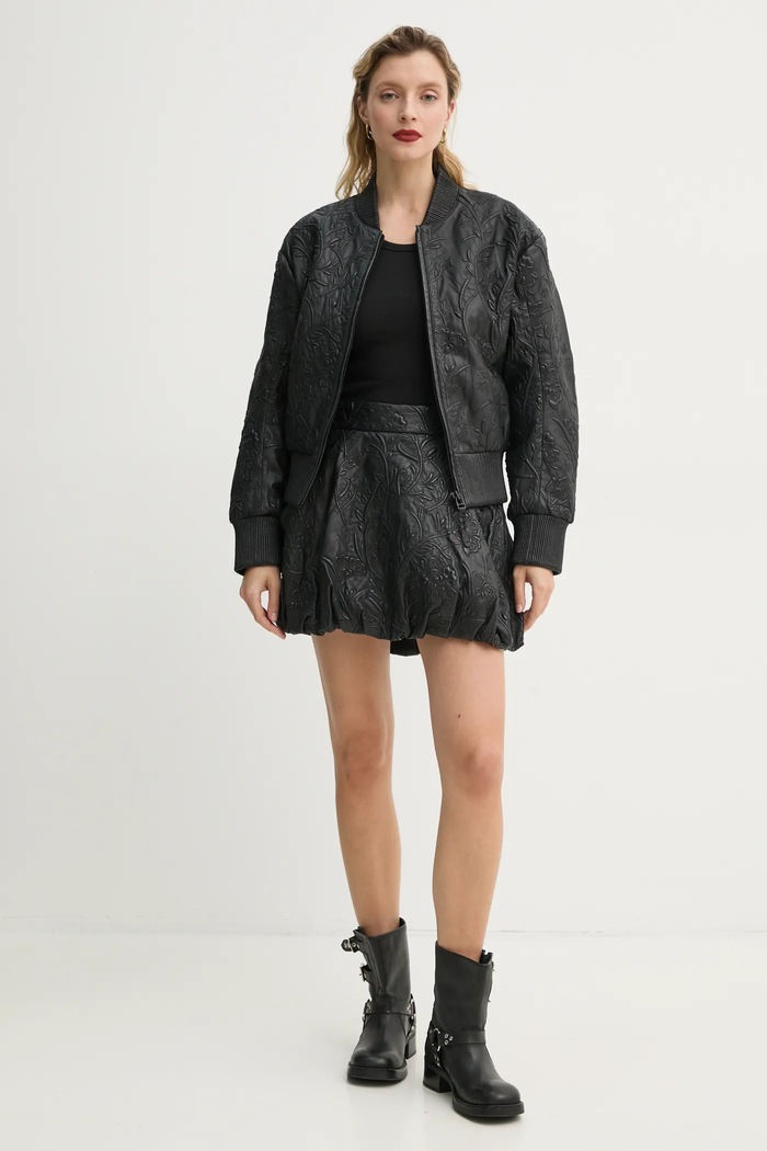 MUNTHE kurtka bomber skórzana FERRIL 251151525105 czarny SS25