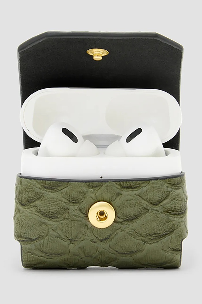 AllSaints Husă airpod din piele AIRPOD W274XC verde SS25