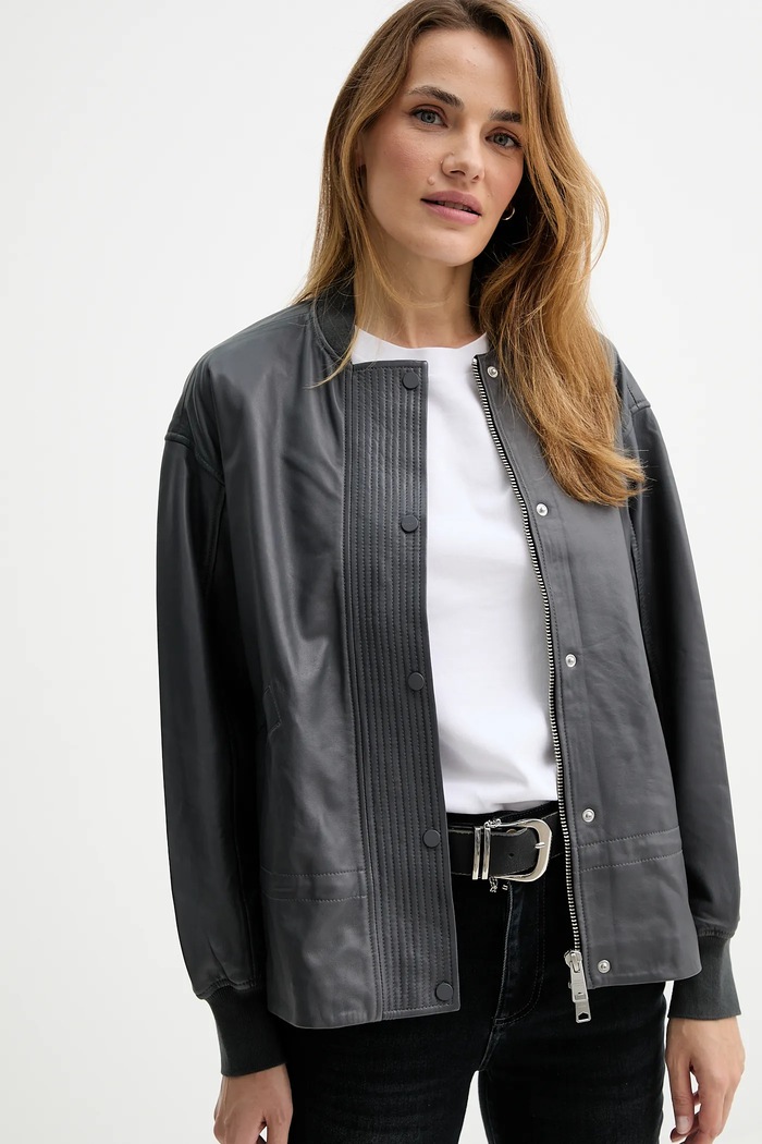 Kožená bunda AllSaints SOFI šedá W126LB