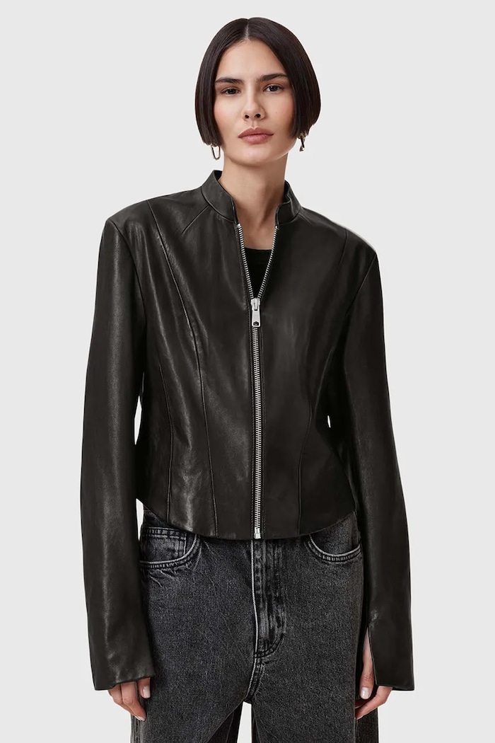 Δερμάτινο μπουφάν AllSaints SADLER λείο δέρμα μαύρο W139LB