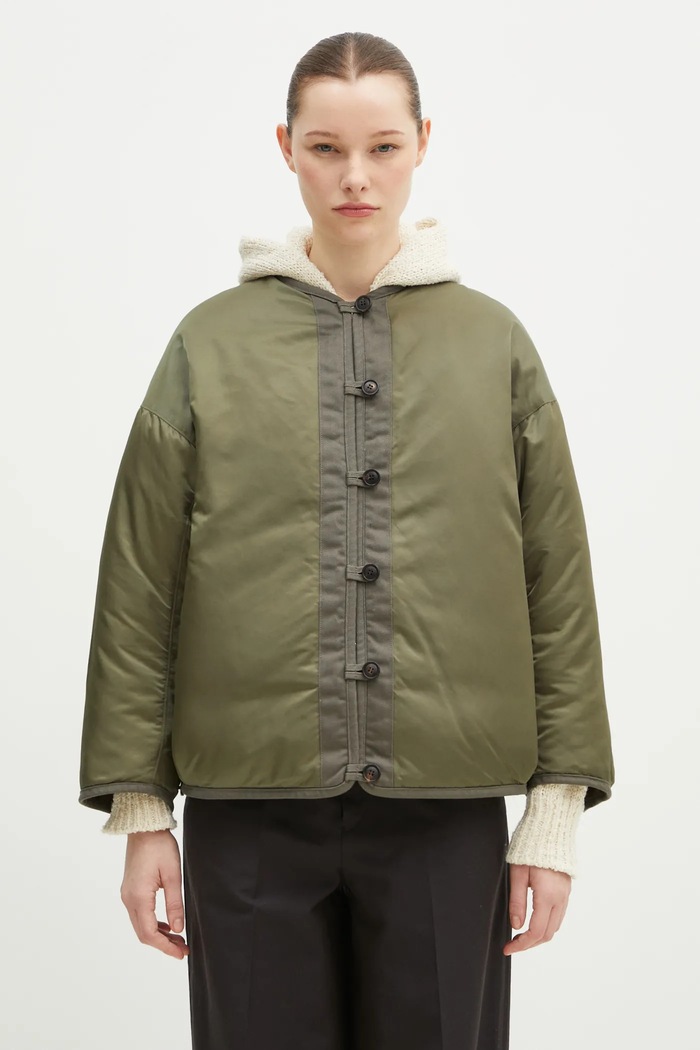 Visvim kurtka puchowa dwustronna z domieszką wełny Liner Jkt Jacquard Blanket 325105013006 zielony SS25