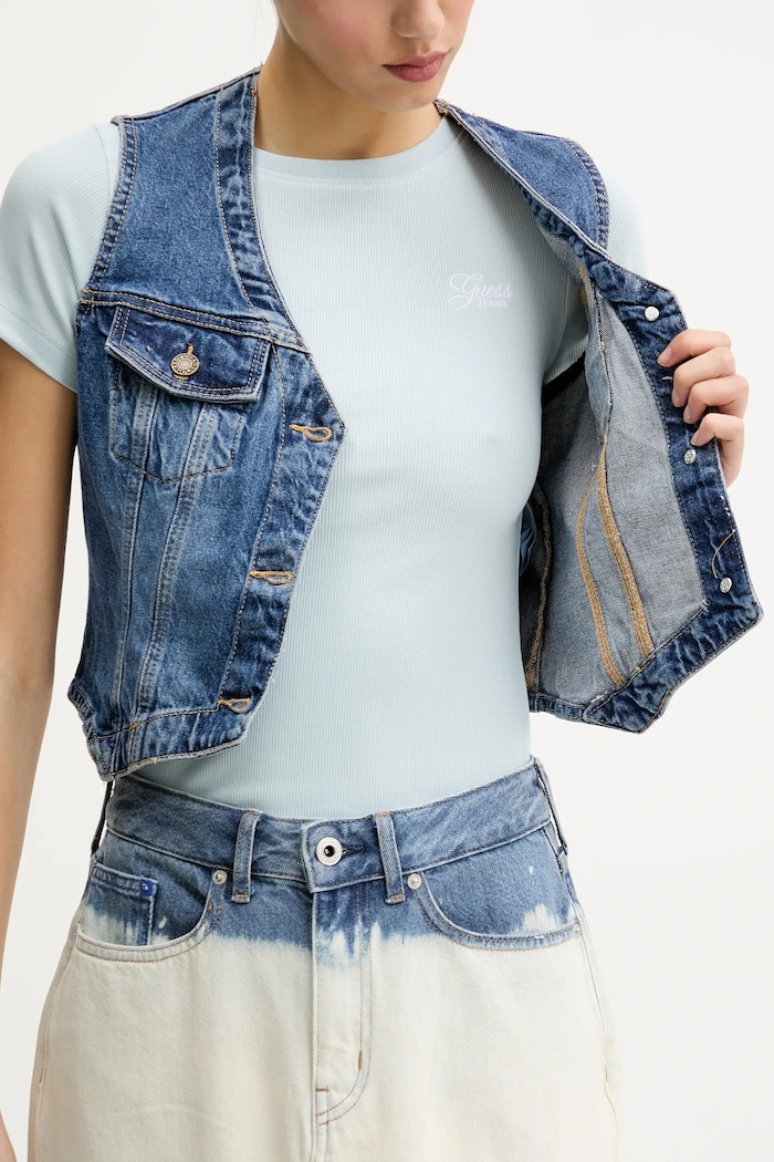 Γιλέκο τζιν Guess Jeans W5GN74.D5M46 σκούρο μπλε