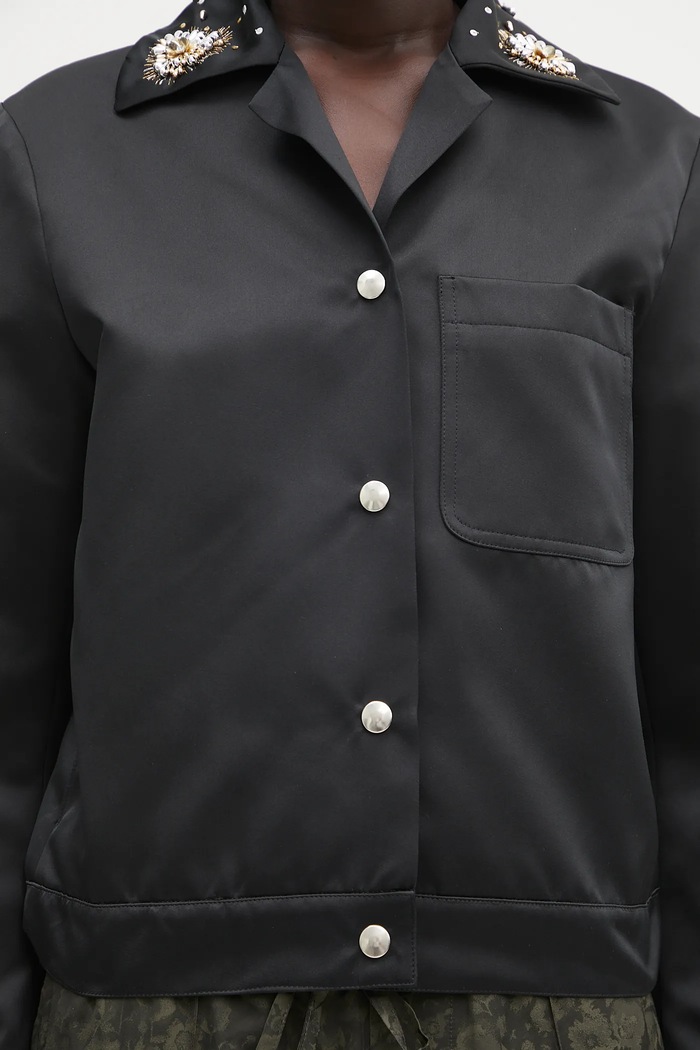 Wales Bonner rövid kabát Flora Jacket WS25JA18.PL03.999 fekete