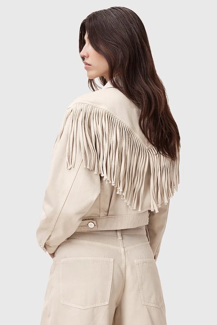 Βαμβακερό μπουφάν AllSaints MARLENE FRNGE μπεζ W057OC