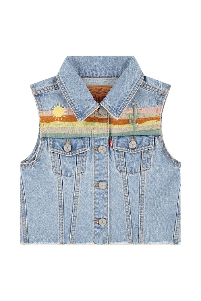 Levi's bezrękawnik jeansowy dziecięcy XS VEST WITH EMBROIDERY bez kaptura niebieski 4EM411