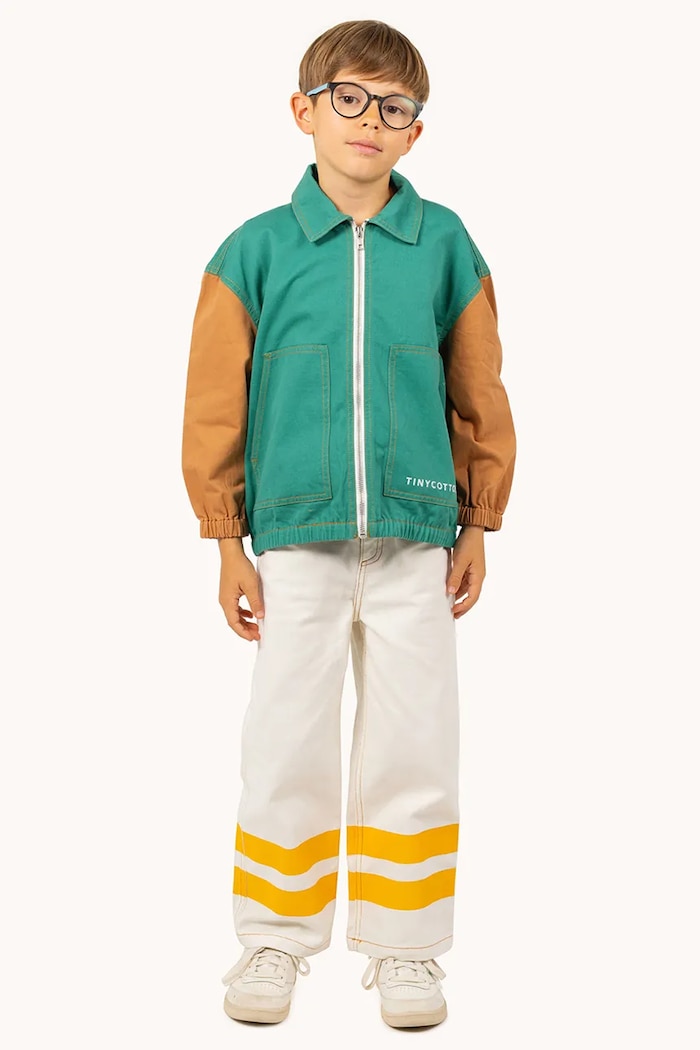 Dětská bavlněná bunda Tinycottons COLOR BLOCKED JACKET zelená SS25.208